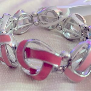 Silver, Light and dark pink stretchy bracelet.